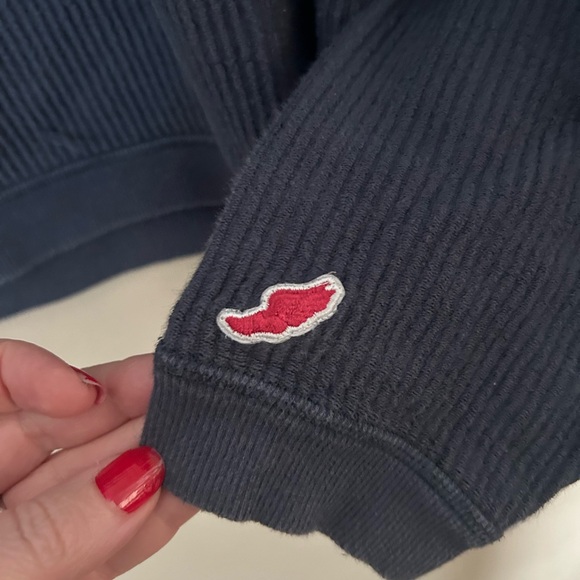 League Blue Ribbed Crewneck Sweatshirt with White Fire Island Logo - Picture 4 of 6